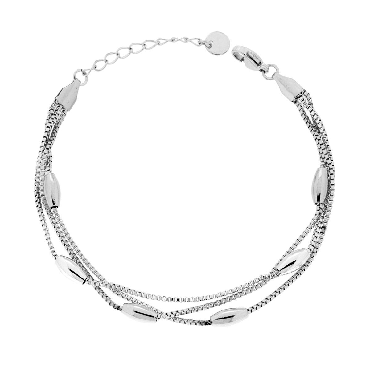 Bracciale tre fili Catena Veneziana Diamantata e Ovali in ACCIAIO