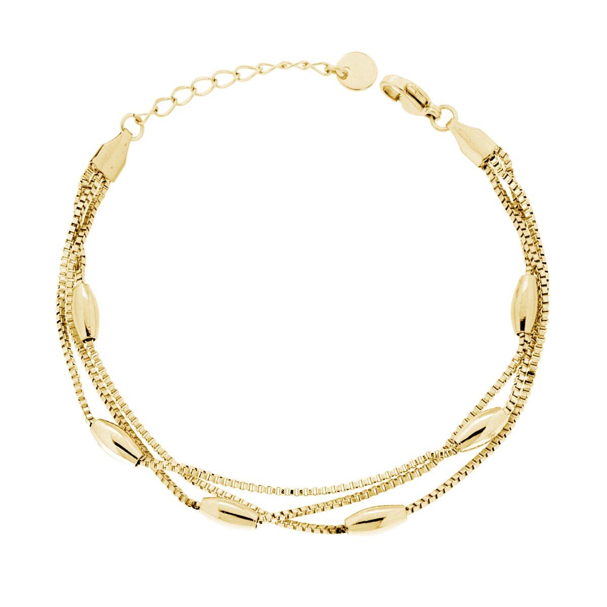 Bracciale tre fili Catena Veneziana Diamantata e Ovali in ACCIAIO colore Oro