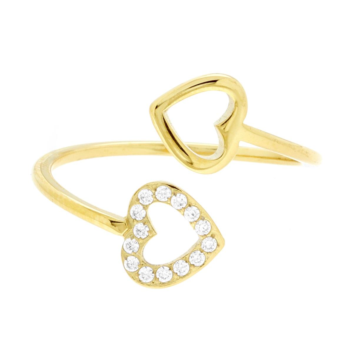 Anello Contrarie con Cuori e Crystal Bianchi in ACCIAIO colore Oro