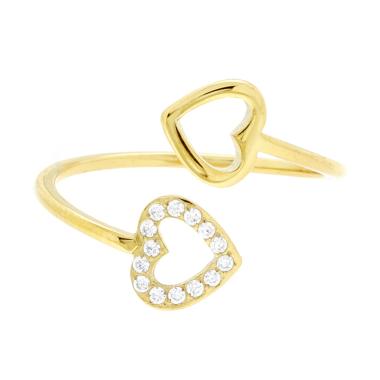 Anello Contrarie con Cuori e Crystal Bianchi in ACCIAIO colore Oro