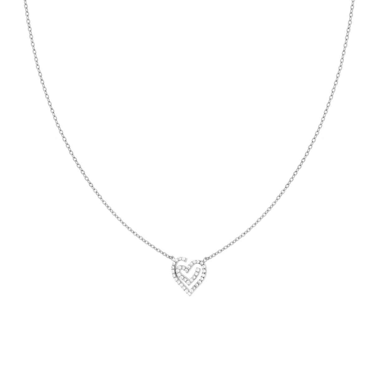 Collana Catena Forzatina Diamantata con Cuore e Crystal Bianchi in ACCIAIO