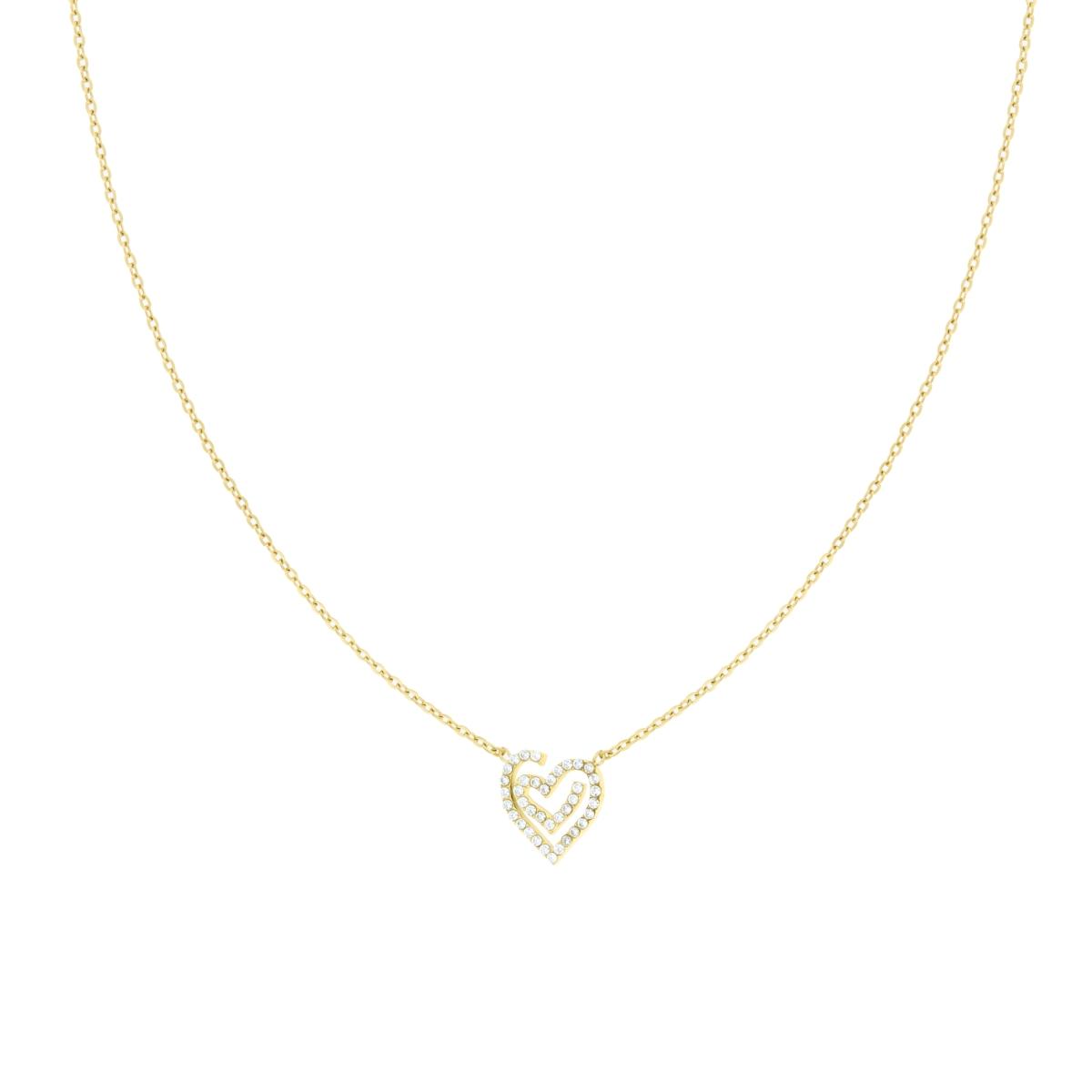 Collana Catena Forzatina Diamantata con Cuore e Crystal Bianchi in ACCIAIO colore Oro