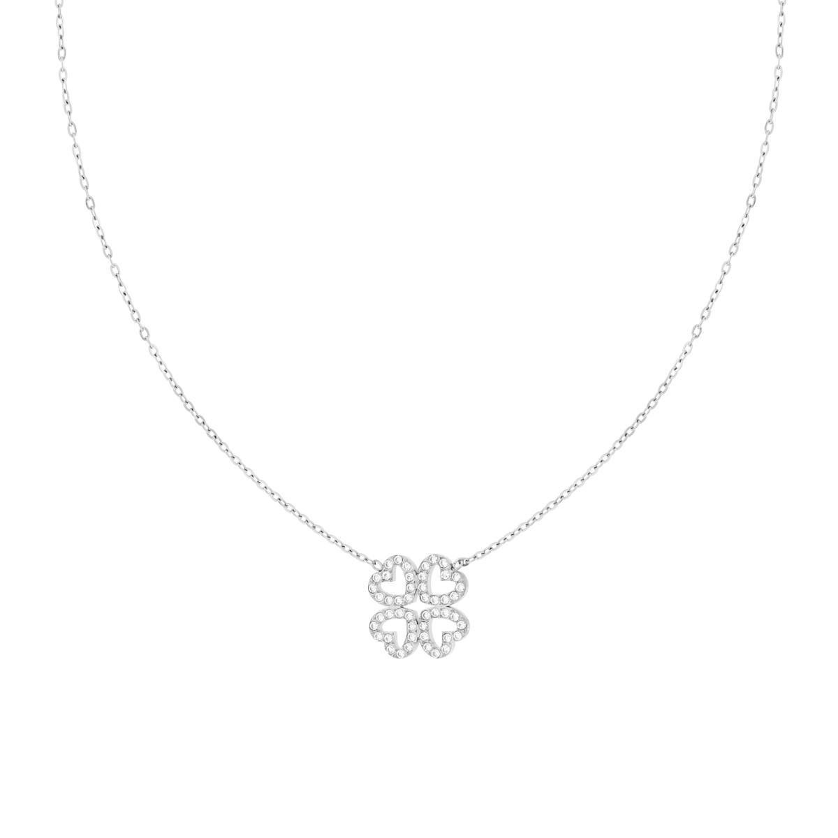 Collana Catena Forzatina Diamantata con Quadrifoglio Cuori e Crystal Bianchi n ACCIAIO