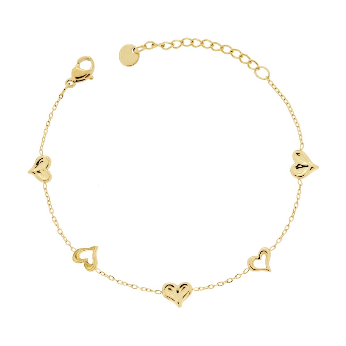 Bracciale Catena Forzatina Diamantata con Cuori in ACCIAIO colore Oro