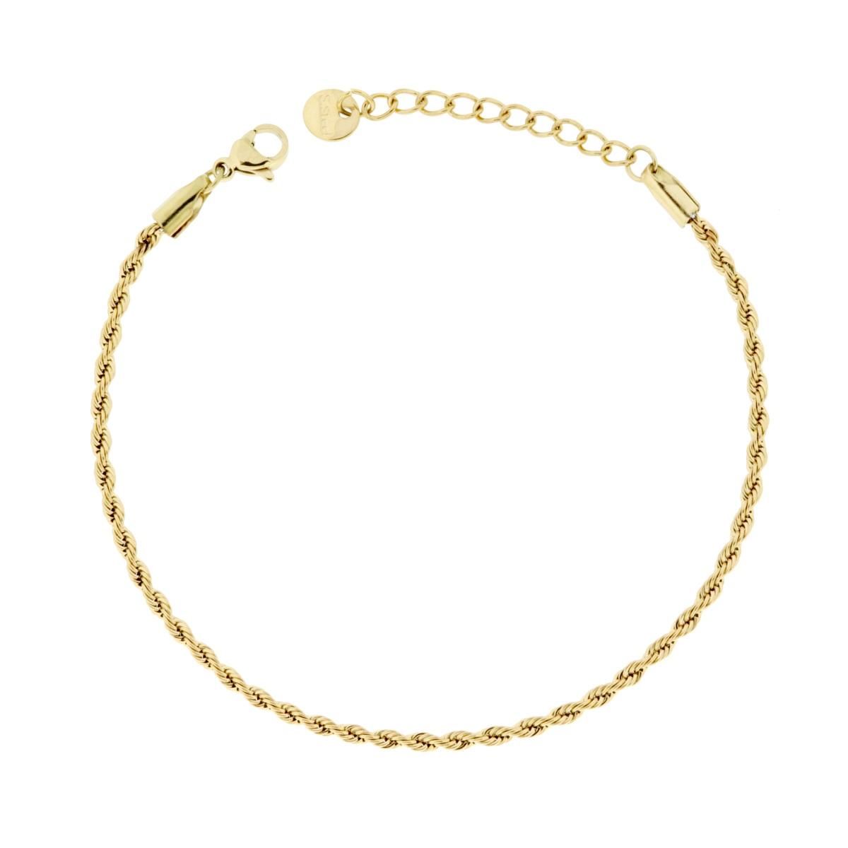 Bracciale Catena Corda mm 2 in ACCIAIO colore Oro