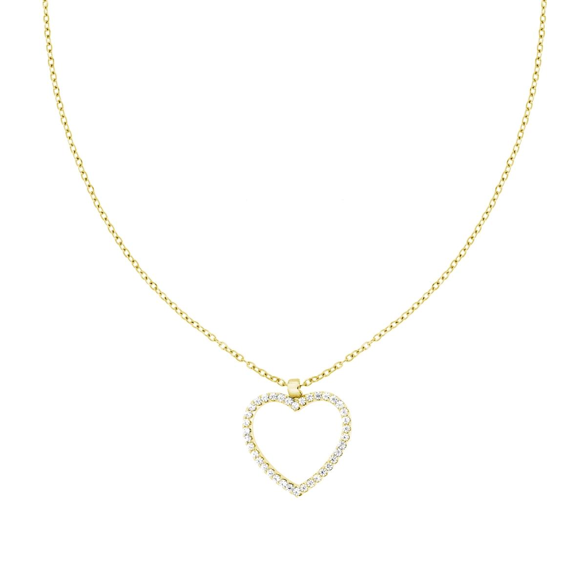 Collana Catena Forzatina Diamantata con Cuore e Crystal Bianchi in ACCIAIO e OTTONE colore Oro