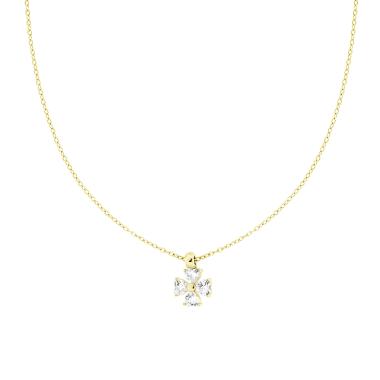 Collana Catena Forzatina Diamantata con Punto Luce Quadrifoglio Cuori Crystal Bianchi in ACCIAIO colore Oro