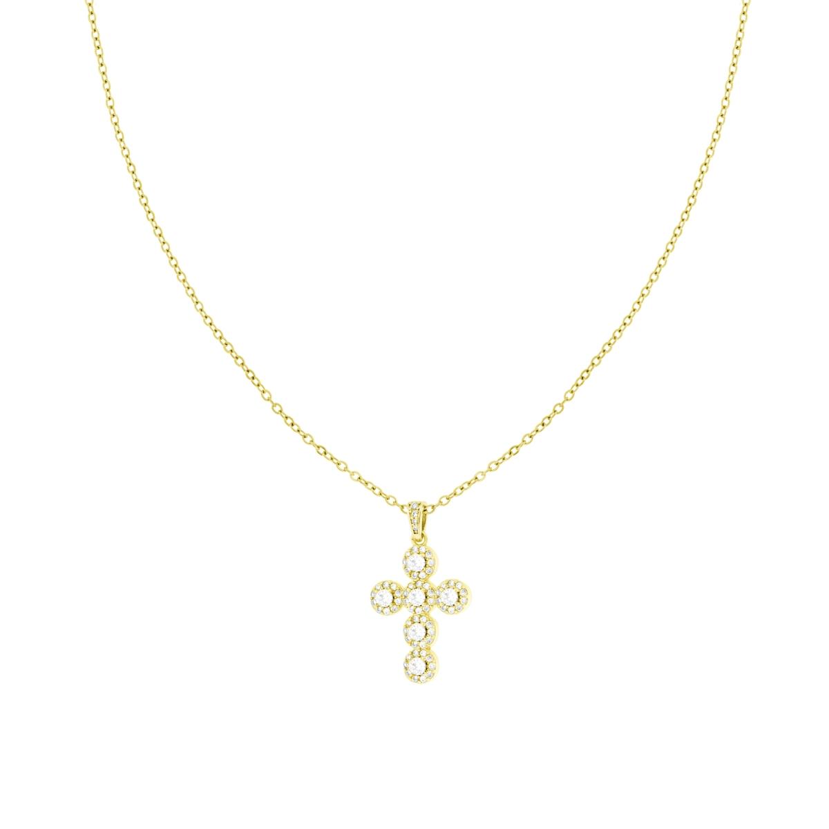Collana Catena Forzatina Diamantata e Croce con Crystal Bianchi in ACCIAIO e OTTONE colore Oro<br />