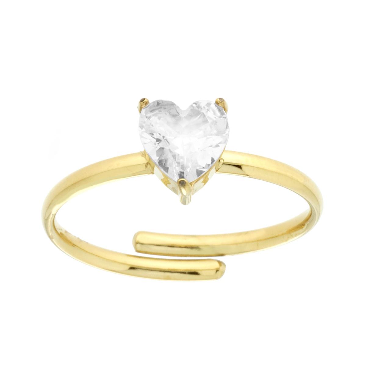 Anello Solitario Cuore Crystal Bianco in ACCIAIO colore Oro
