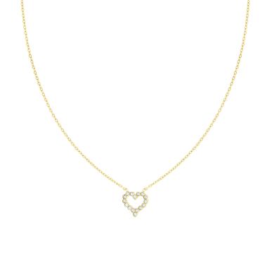 Collana Catena Forzatina Diamantata con Cuore e Crystal Bianchi in ACCIAIO colore Oro