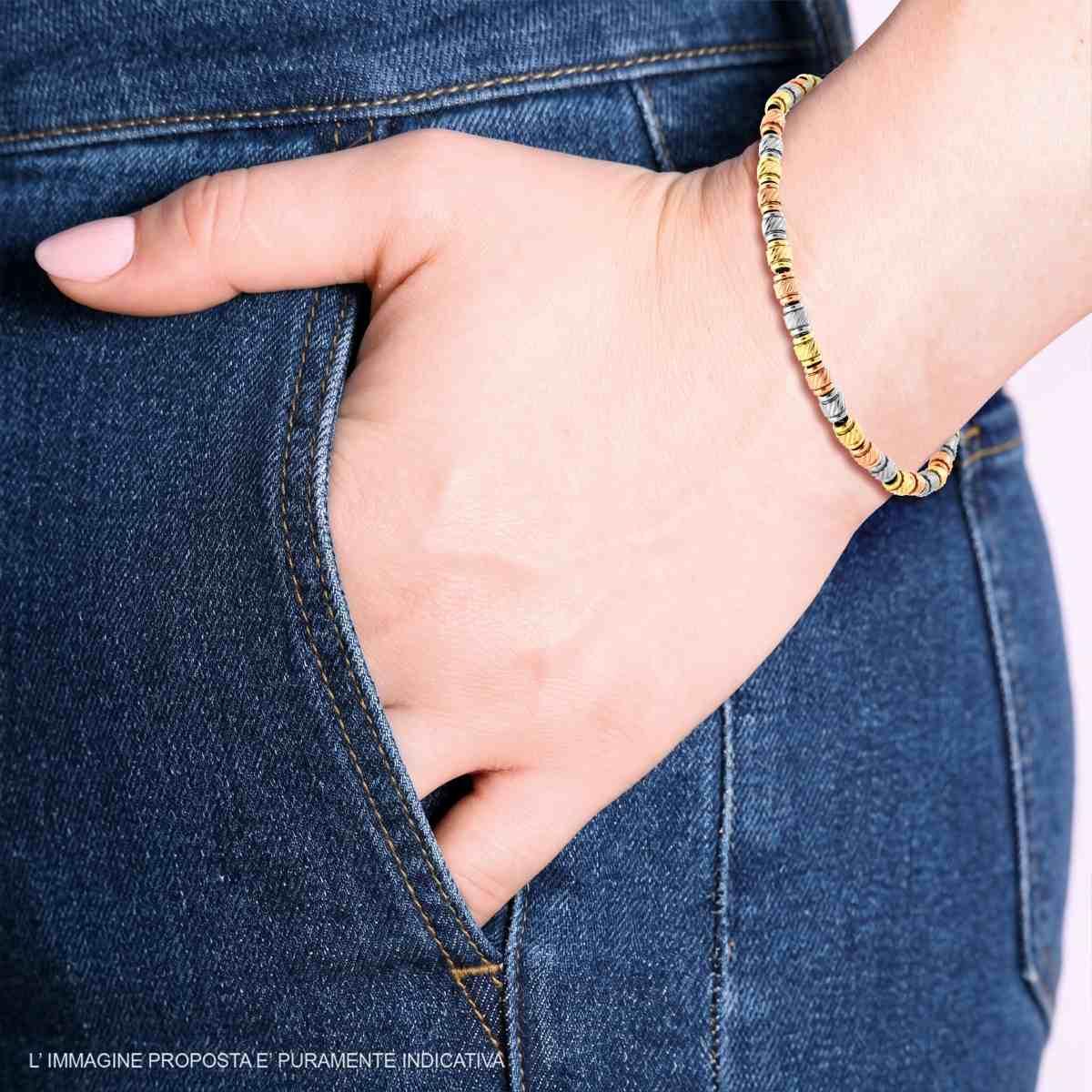 Bracciale Catena con Cilindretti Diamantati mm 4 in ACCIAIO colore Oro e Rosa