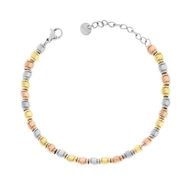 Bracciale Catena con Cilindretti Diamantati mm 4 in ACCIAIO colore Oro e Rosa