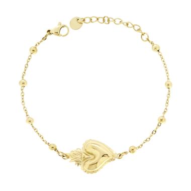 Bracciale Catena Forzatina Diamantata con Cuore Votivo in ACCIAIO colore Oro