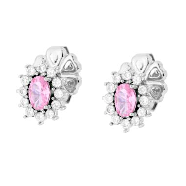 Orecchini con Crystal Ovale Rosa contornato da Crystal Bianchi in ACCIAIO