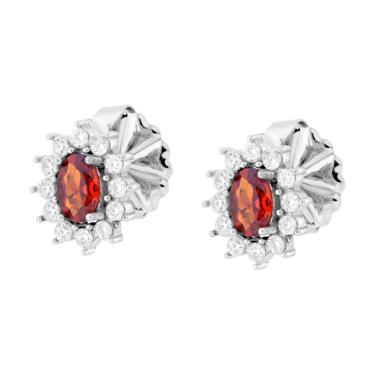 Orecchini con Crystal Ovale Rosso Rubino contornato da Crystal Bianchi in ACCIAIO