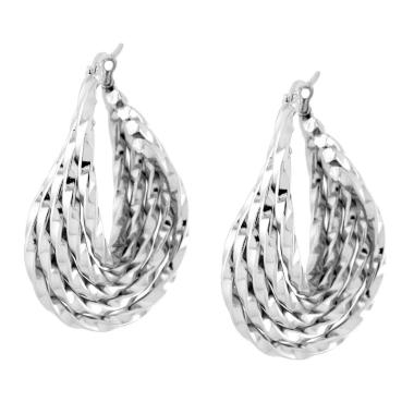 Orecchini Cerchio multicanna Torchon Diamantato in ACCIAIO