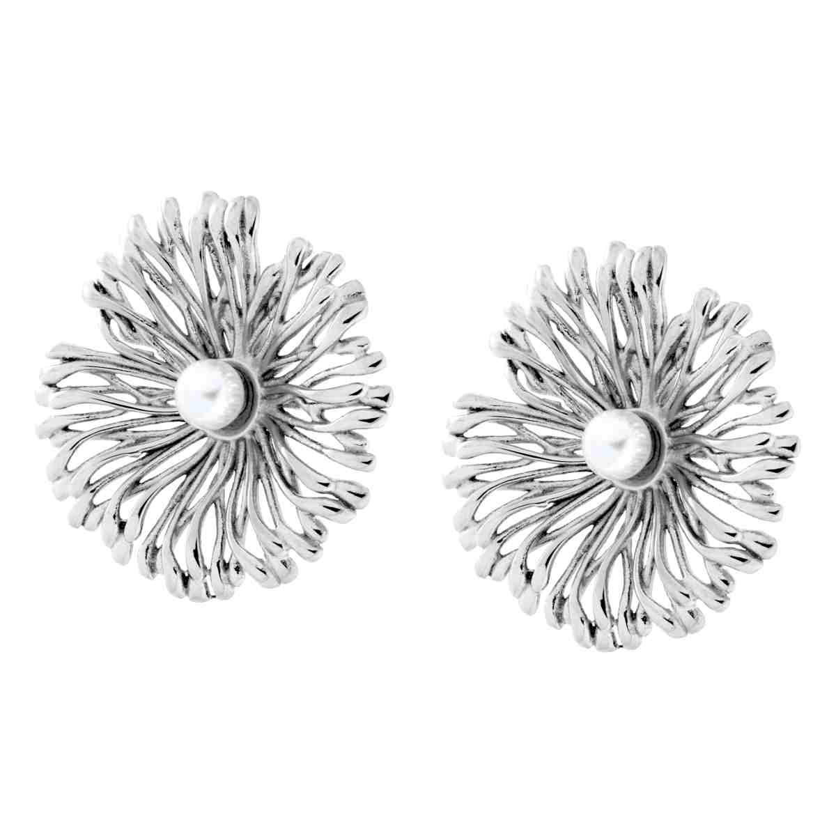 Orecchini Fiore Grande con Perla in ACCIAIO