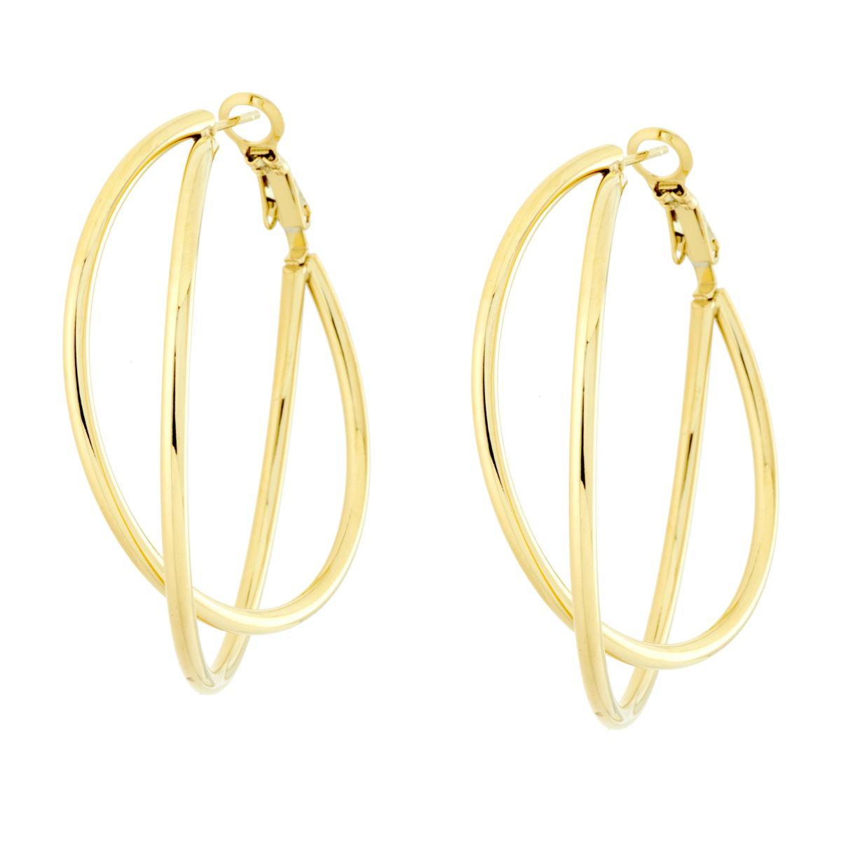 Orecchini Cerchio doppia Canna Torchon in ACCIAIO colore Oro