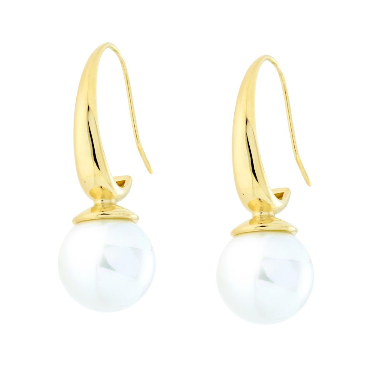 Orecchini ad Amo con Perla Bianca in ACCIAIO colore Oro