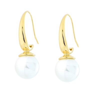Orecchini ad Amo con Perla Bianca in ACCIAIO colore Oro