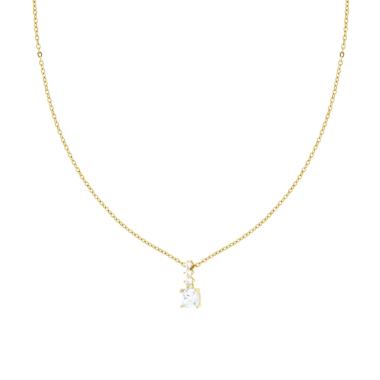 Collana Catena Forzatina Diamantata con Punto Luce Cushion e Trilogy Cubic Zirconia Bianchi in ACCIAIO colore Oro