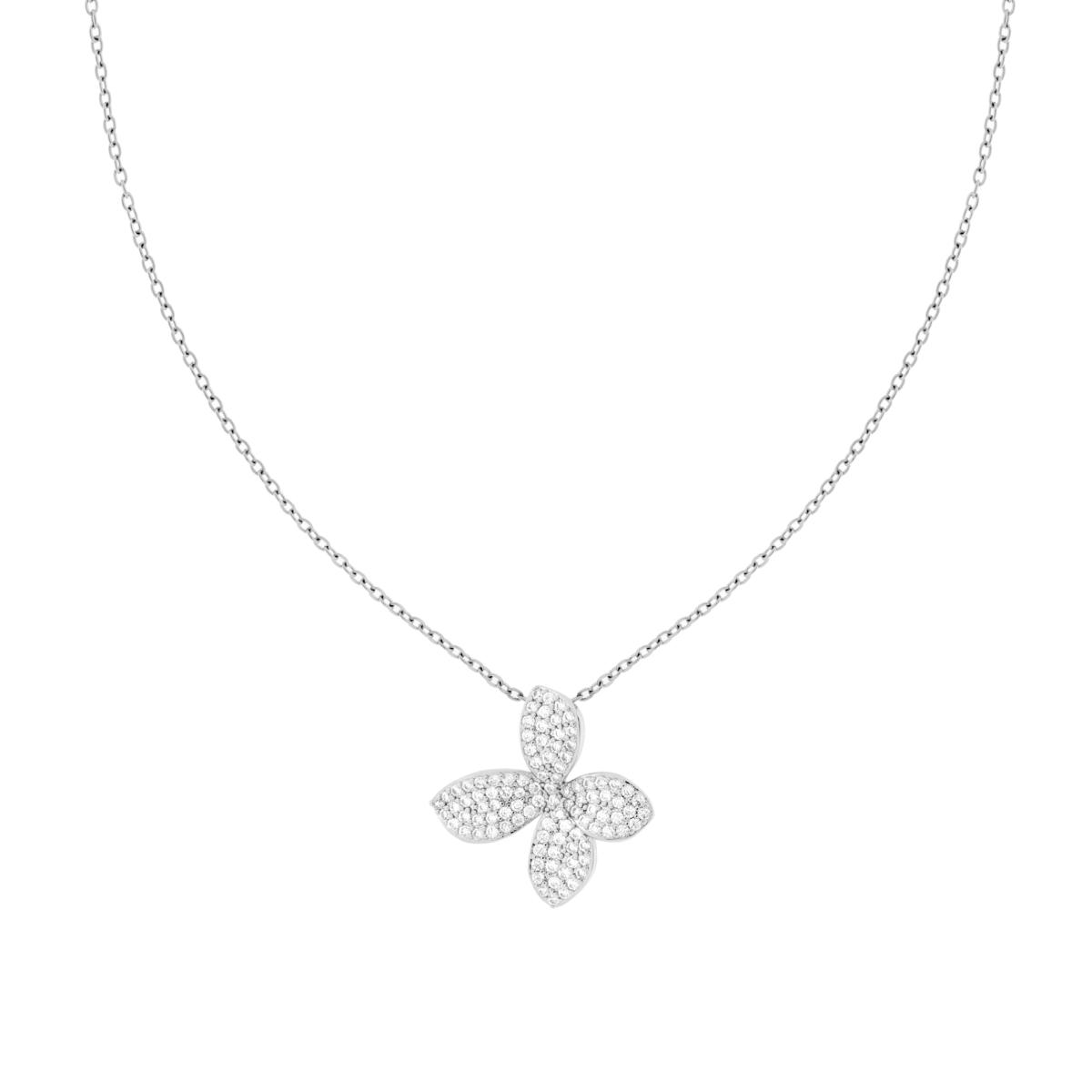 Collana Catena Forzatina Diamantata con Fiore e Crystal Bianchi in ACCIAIO