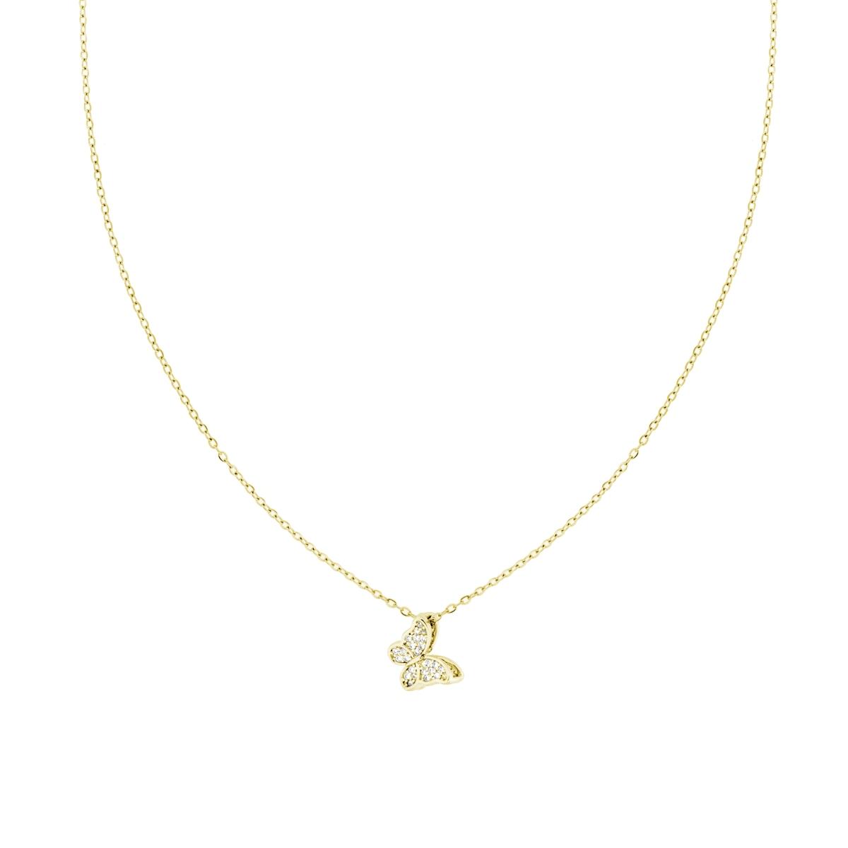 Collana Catena Forzatina Diamantata con Farfalla e Crystal Bianchi in ACCIAIO e OTTONE colore Oro