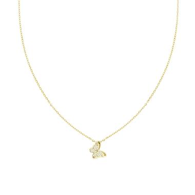 Collana Catena Forzatina Diamantata con Farfalla e Crystal Bianchi in ACCIAIO e OTTONE colore Oro