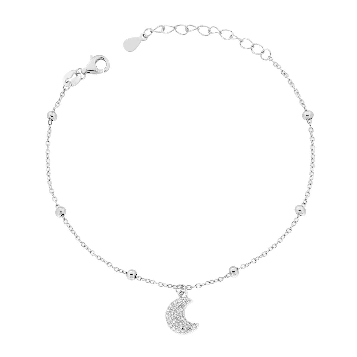 Bracciale Catena Forzatina Diamantata con Luna e Cubic Zirconia Bianchi in ARGENTO 925 Galvanica Rodio