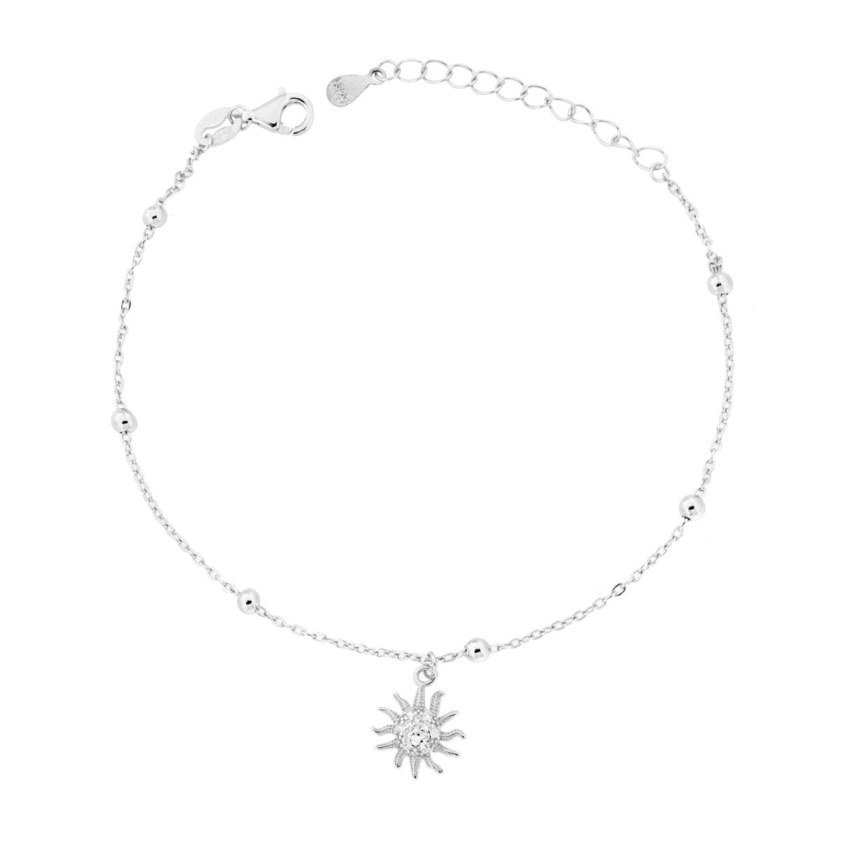 Bracciale Catena Forzatina Diamantata con Sole e Cubic Zirconia Bianchi in ARGENTO 925 Galvanica Rodio