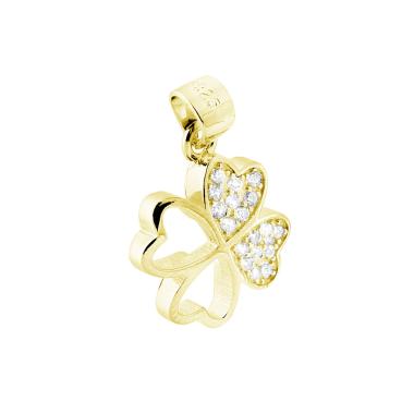 Ciondolo Quadrifoglio Cuore con Zirconi Bianchi in ARGENTO 925 Galvanica Oro
