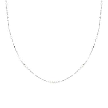 Collana Catena Forzatina Diamantata con Perle in ARGENTO 925 Galvanica Rodio