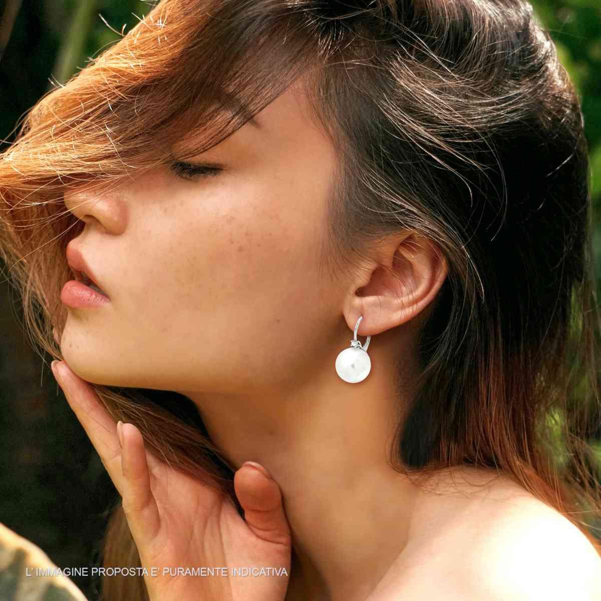 Orecchini Monachella Perla mm 14 e Punto Luce Cubic Zirconia Bianco in ARGENTO 925 Galvanica Rodio