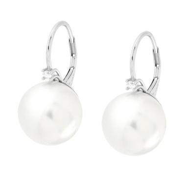 Orecchini Monachella Perla mm 14 e Punto Luce Cubic Zirconia Bianco in ARGENTO 925 Galvanica Rodio