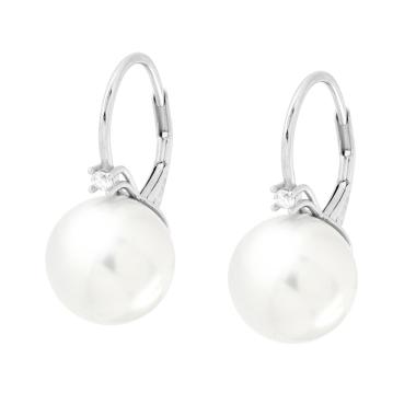 Orecchini Monachella Perla mm 12 e Punto Luce Cubic Zirconia Bianco in ARGENTO 925 Galvanica Rodio