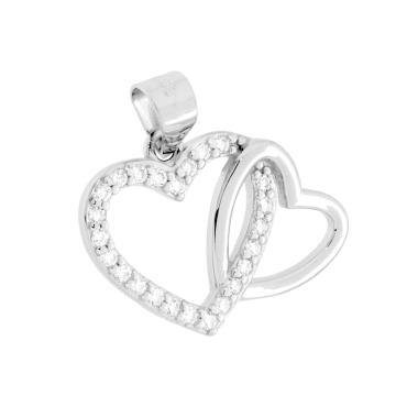 Ciondolo doppio Cuore con Cubic Zirconia Bianchi in ARGENTO 925 Galvanica Rodio