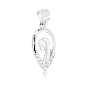 Ciondolo Rosario con Madonna e Cubic Zirconia Bianchi in ARGENTO 925 Galvanica Rodio