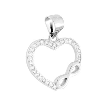 Ciondolo Cuore Infinito con Cubic Zirconia Bianchi in ARGENTO 925 Galvanica Rodio