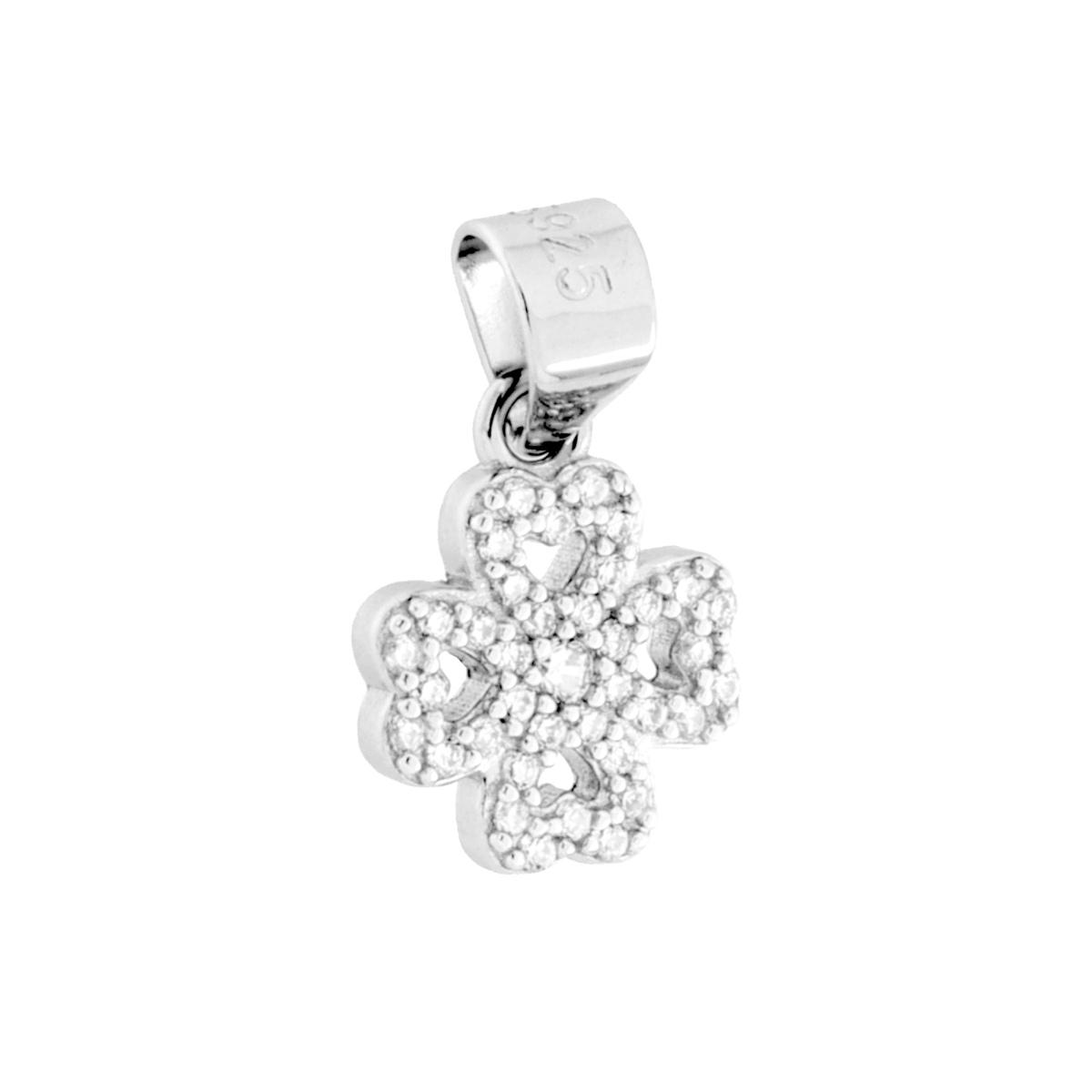 Ciondolo Quadrifoglio Cuori con Cubic Zirconia Bianco in ARGENTO 925 Galvanica Rodio