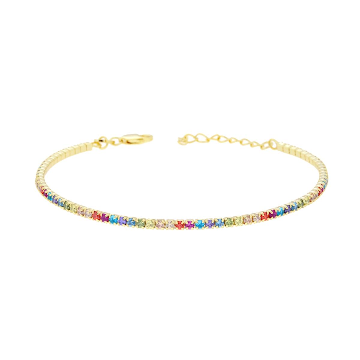 Bracciale Tennis Griffe cm 16+3 con Zirconi Multicolor mm 1.7 in ARGENTO 925 Galvanica Oro