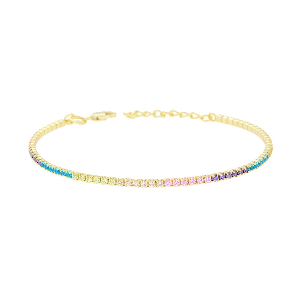 Bracciale Tennis Griffe cm 16+3 con Zirconi Multicolor mm 1.7 in ARGENTO 925 Galvanica Oro