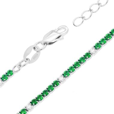 Bracciale Tennis Griffe cm 16+3 con Cubic Zirconia alternati Verde Smeraldo e Bianchi mm 1.7 in ARGENTO 925 Galvanica Rodio