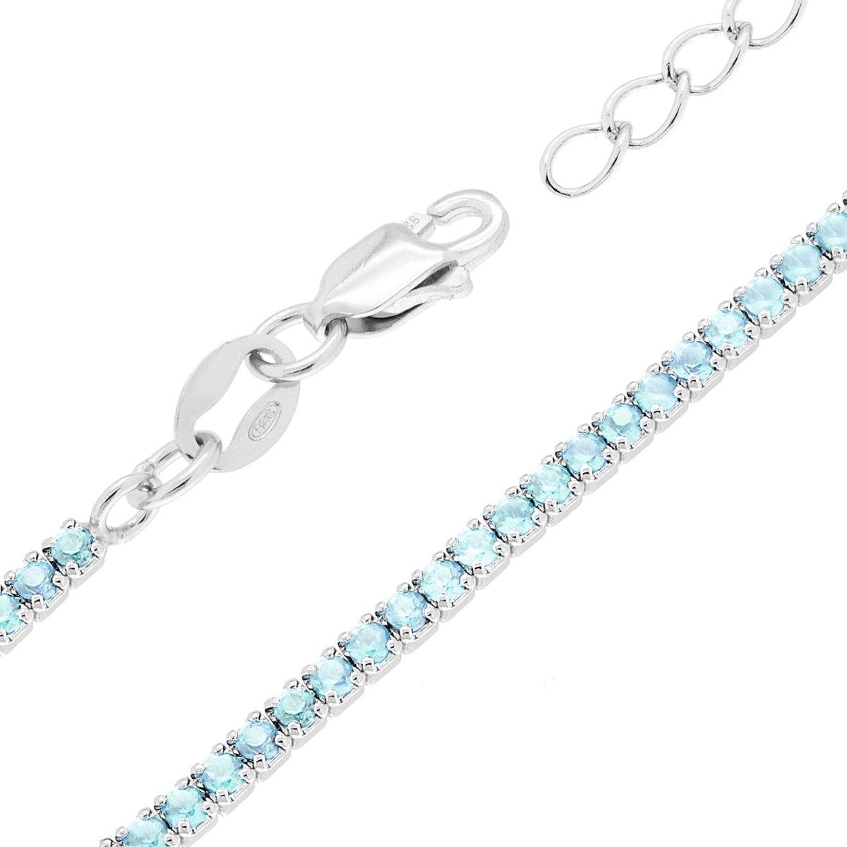Bracciale Tennis Griffe cm 16+3 con Cubic Zirconia Acquamarina mm 1.7 in ARGENTO 925 Galvanica Rodio