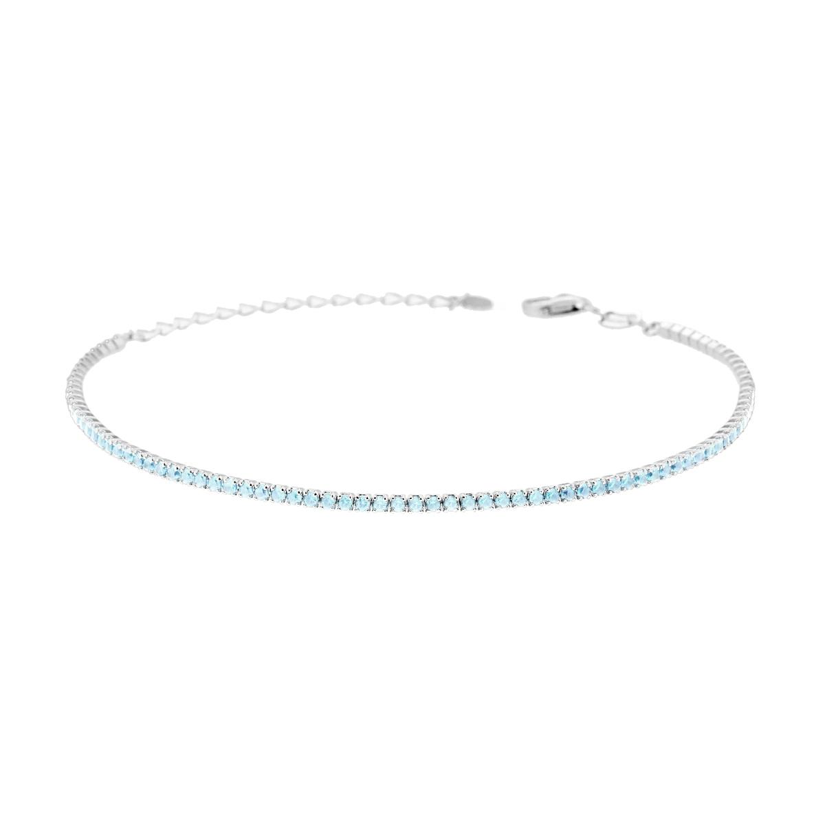 Bracciale Tennis Griffe cm 16+3 con Cubic Zirconia Acquamarina mm 1.7 in ARGENTO 925 Galvanica Rodio