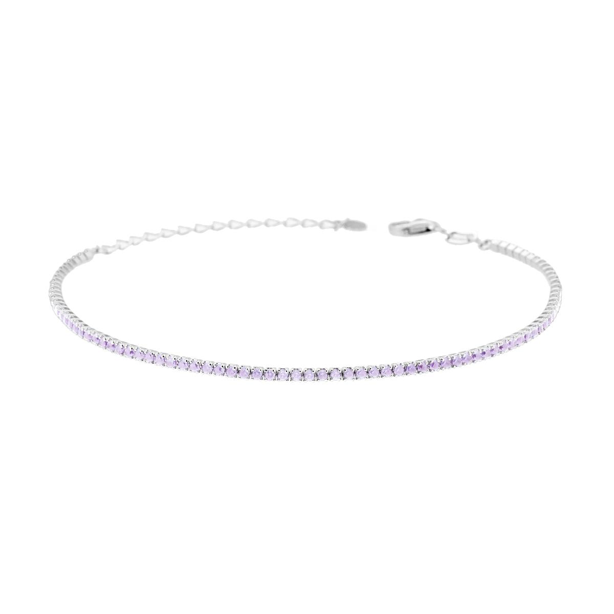Bracciale Tennis Griffe cm 16+3 con Cubic Zirconia Lilla mm 1.7 in ARGENTO 925 Galvanica Rodio