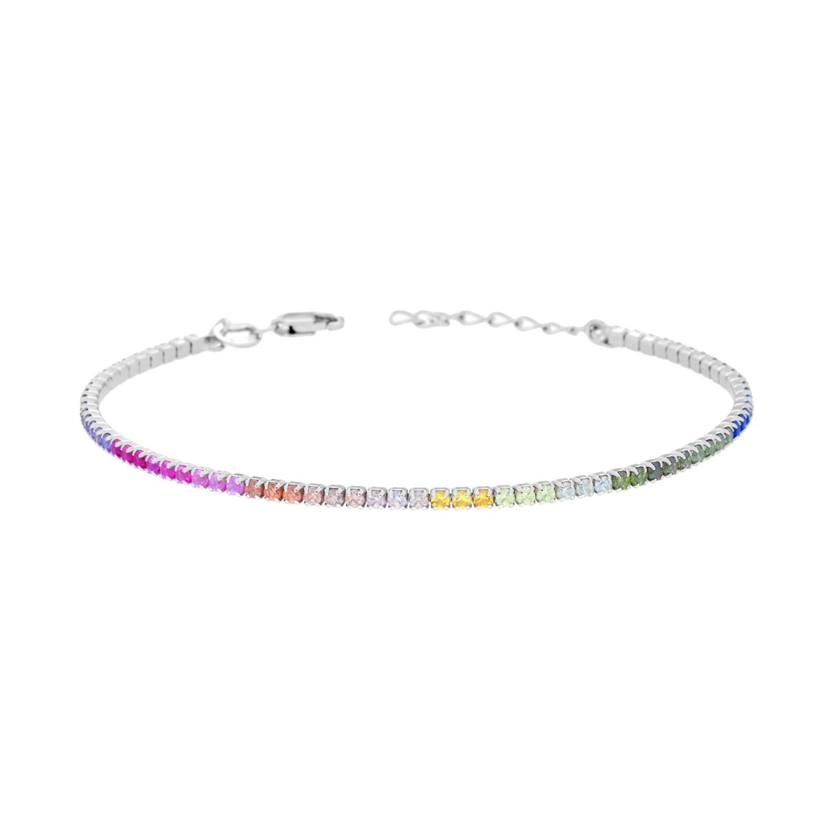 Bracciale Tennis Griffe cm 16+3 con Zirconi Multicolor degrade mm 1.7 in ARGENTO 925 Galvanica Rodio