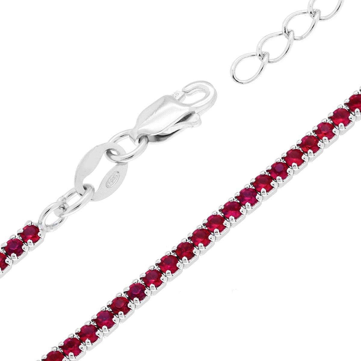 Bracciale Tennis Griffe cm 16+3 con Cubic Zirconia Rosso Rubino mm 1.7 in ARGENTO 925 Galvanica Rodio