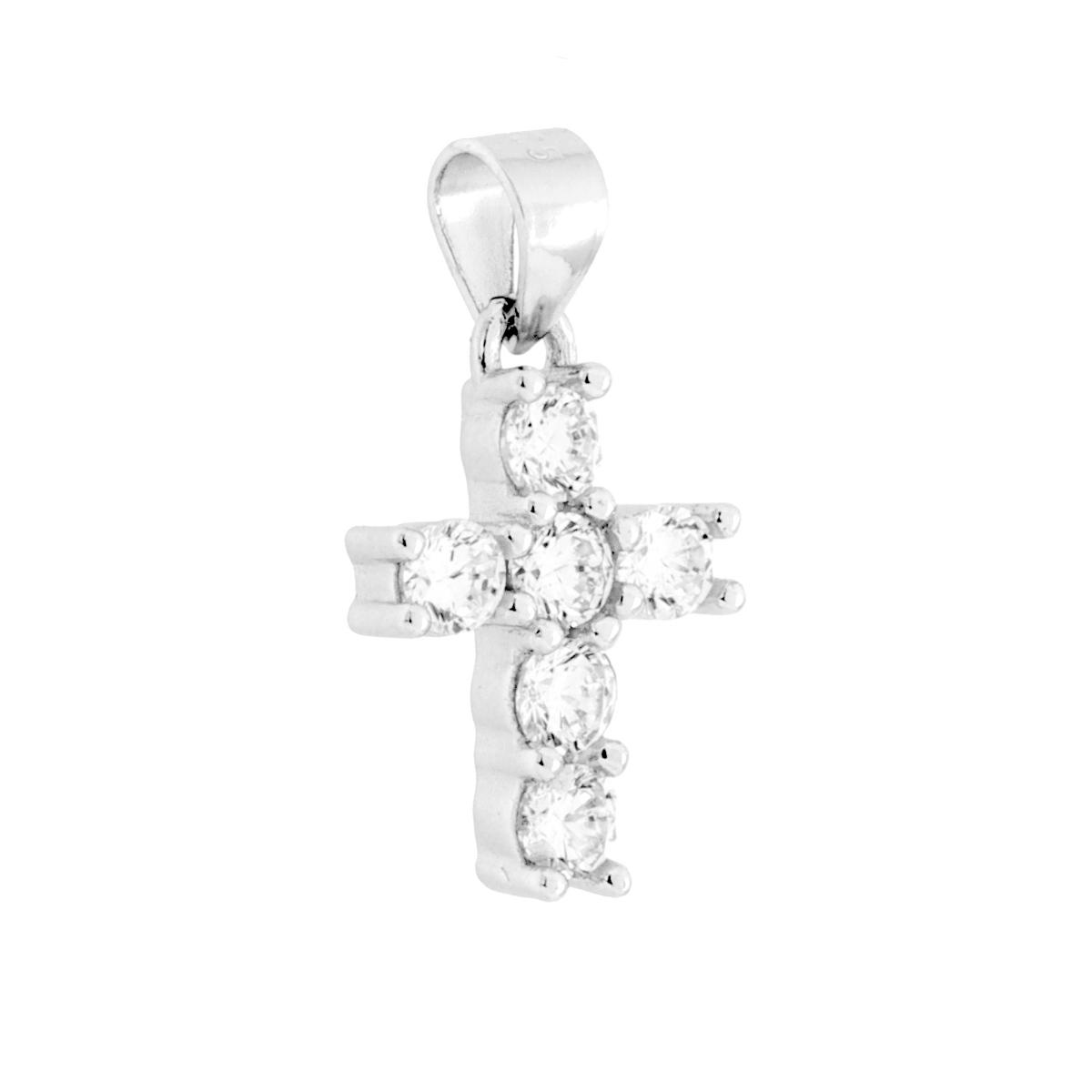 Ciondolo Croce con Cubic Zirconia Bianchi in ARGENTO 925 Galvanica Rodio