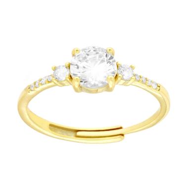 Anello Solitario mm 6 con Cubic Zirconia Bianchi in ARGENTO 925 Galvanica Oro