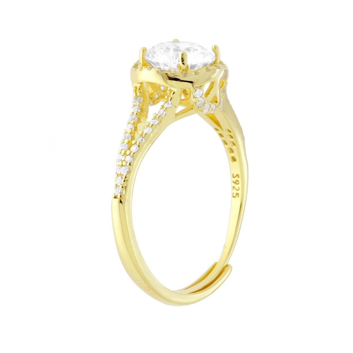 Anello Solitario mm 6.5 contornato da Cubic Zirconia Bianchi in ARGENTO 925 Galvanica Oro